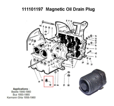Ölablasschraube magnetisch VW Käfer 25 / 30 PS 1946-7.1960 111101197 Ölwechsel Ablassschraube Verschlußschraube
